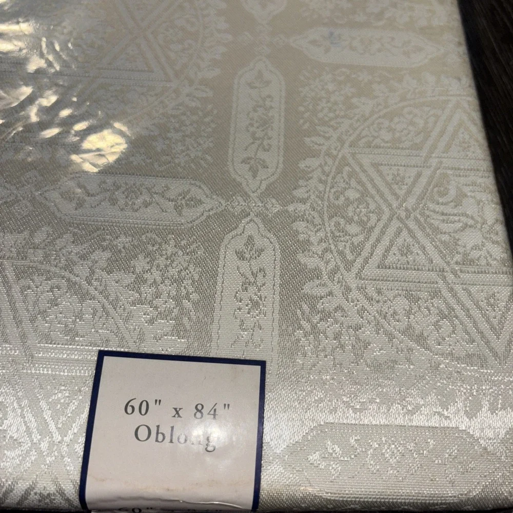 Hanukah Tablecloth Damask Oblong 60x 84 Grey‎ Festival Of Lights